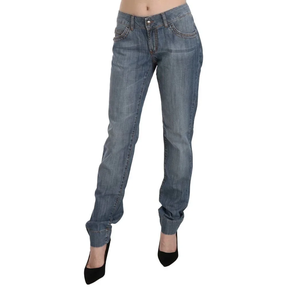 Just Cavalli Blue Washed Cotton Low Waist Slim Fit Denim Pants - Picture 1 of 4